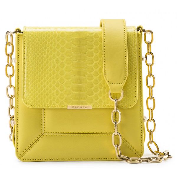Aleksandra Badura - Candy Bag - Python & Calfskin Shoulder Bag - Yellow - Luxury High Quality Leather Bag