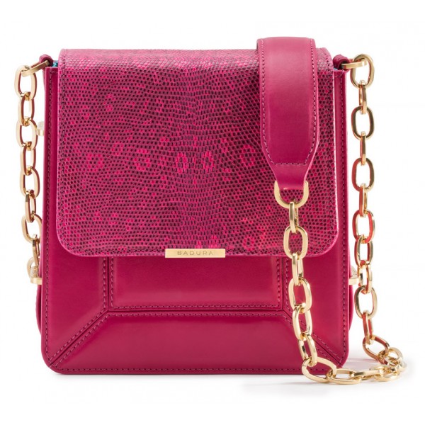 Aleksandra Badura - Candy Bag - Calfskin & Lizard Shoulder Bag - Fuxia - Luxury High Quality Leather Bag