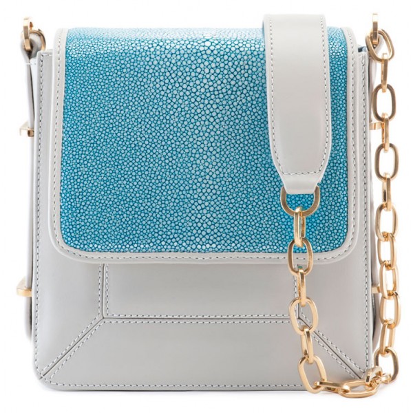 Aleksandra Badura - Candy Bag - Stingray & Calfskin Shoulder Bag - Turquoise and White Ice - Luxury High Quality Leather Bag