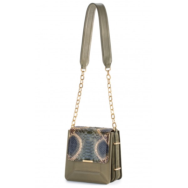 Aleksandra Badura - Candy Bag - Python & Calfskin Shoulder Bag - Olive - Luxury High Quality Leather Bag