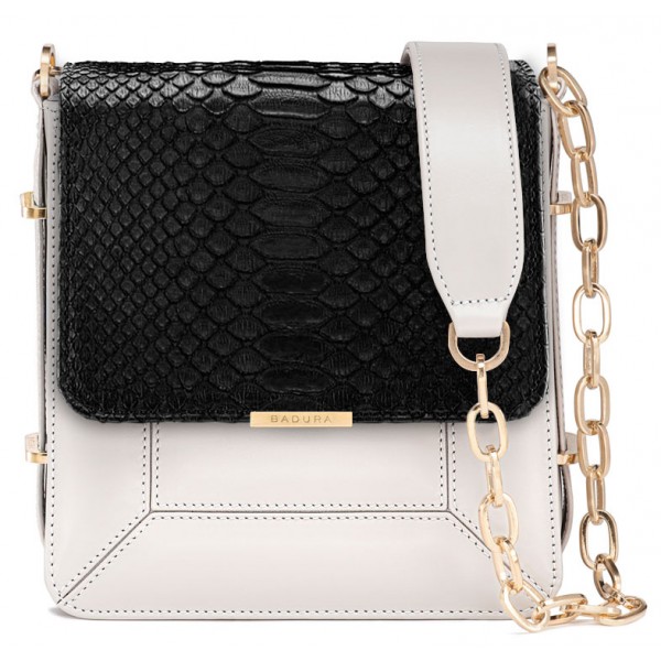 Aleksandra Badura - Candy Bag - Python & Calfskin Shoulder Bag - Black & White - Luxury High Quality Leather Bag