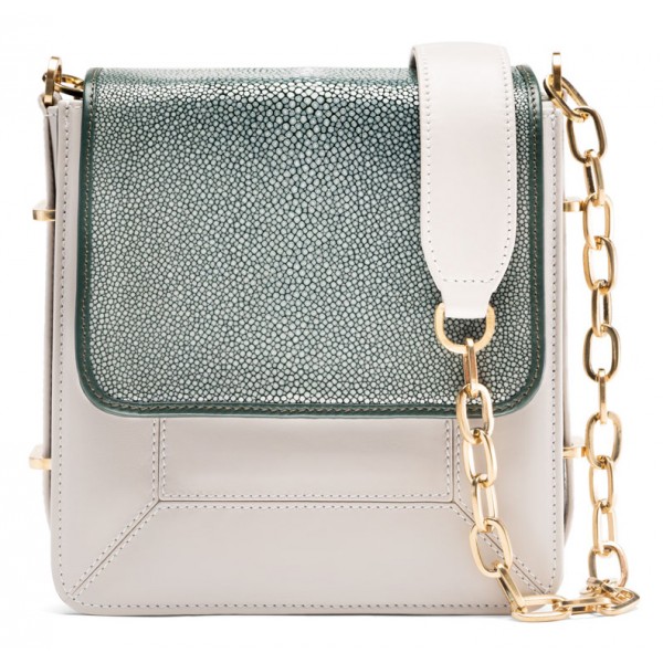 Aleksandra Badura - Candy Bag - Stingray & Calfskin Shoulder Bag - Pine Green and White Ice - Luxury High Quality Leather Bag