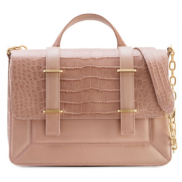 Aleksandra Badura - Candy Bag Postina - Alligator & Calfskin Shoulder Bag - Blush - Luxury High Quality Leather Bag