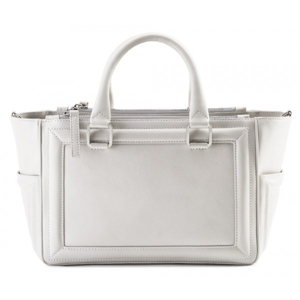 Aleksandra Badura - Ladylike Bag - Calfskin & Python Top-Handle Tote Bag - Acquamarine & Stone - Luxury High Quality Leather Bag