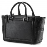 Aleksandra Badura - Ladylike Bag - Goatskin & Python Top-Handle Tote Bag - Onyx - Luxury High Quality Leather Bag