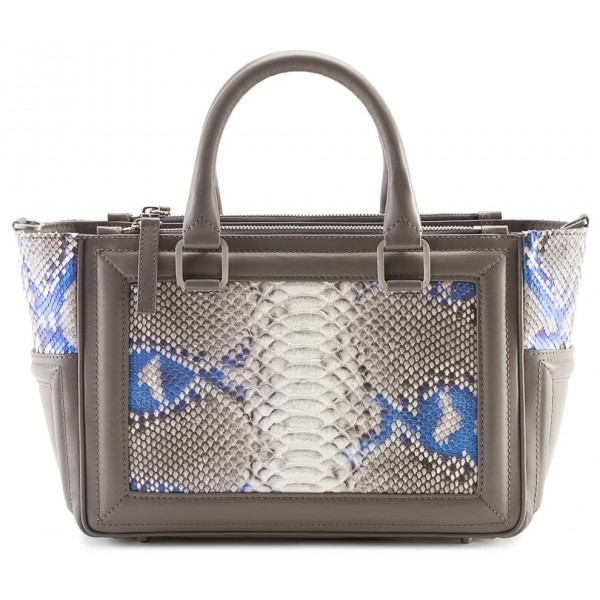Aleksandra Badura - Ladylike Bag - Calfskin & Python Top-Handle Tote Bag - Grey & Iris - Luxury High Quality Leather Bag