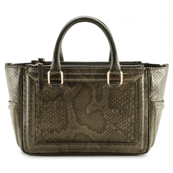 Aleksandra Badura - Ladylike Bag - Calfskin & Python Top-Handle Tote Bag - Dark Olive - Luxury High Quality Leather Bag