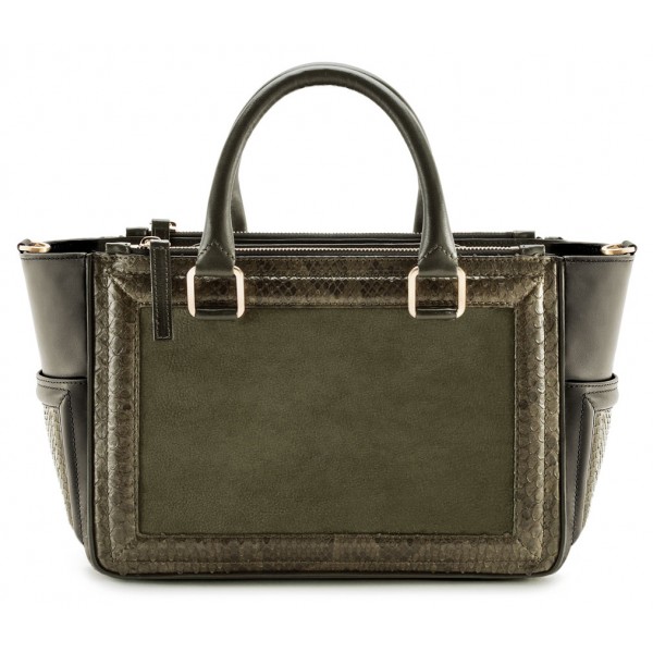 Aleksandra Badura - Ladylike Bag - Calfskin & Python Top-Handle Tote Bag - Olive - Luxury High Quality Leather Bag