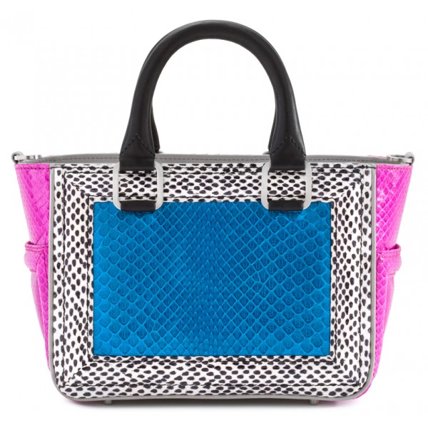 Aleksandra Badura - Ladylike Mini Bag - Calfskin & Python Top-Handle Tote Bag - Onyx & Blue - Luxury High Quality Leather Bag