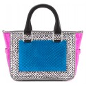 Aleksandra Badura - Ladylike Mini Bag - Calfskin & Python Top-Handle Tote Bag - Onyx & Blue - Luxury High Quality Leather Bag