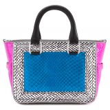 Aleksandra Badura - Ladylike Mini Bag - Calfskin & Python Top-Handle Tote Bag - Onyx & Blue - Luxury High Quality Leather Bag