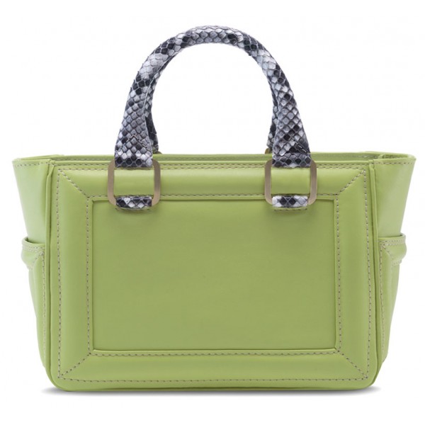 Aleksandra Badura - Ladylike Mini Bag - Borsa in Vitello e Pitone - Lime e Pietra - Borsa in Pelle di Alta Qualità Luxury