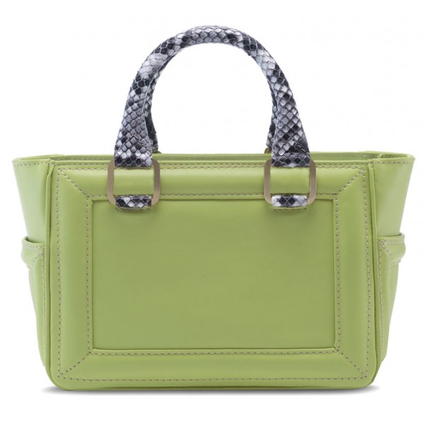 Aleksandra Badura - Ladylike Mini Bag - Calfskin & Python Top-Handle Tote Bag - Lime & Stone - Luxury High Quality Leather Bag