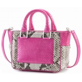 Aleksandra Badura - Ladylike Mini Bag - Python Top-Handle Tote Bag - Candy Pink & Stone - Luxury High Quality Leather Bag