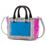 Aleksandra Badura - Ladylike Mini Bag - Calfskin & Python Top-Handle Tote Bag - Onyx & Blue - Luxury High Quality Leather Bag