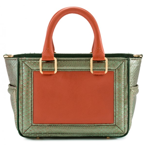 Aleksandra Badura - Ladylike Mini Bag - Calfskin & Python Tote Bag - Tangerine & Green - Luxury High Quality Leather Bag