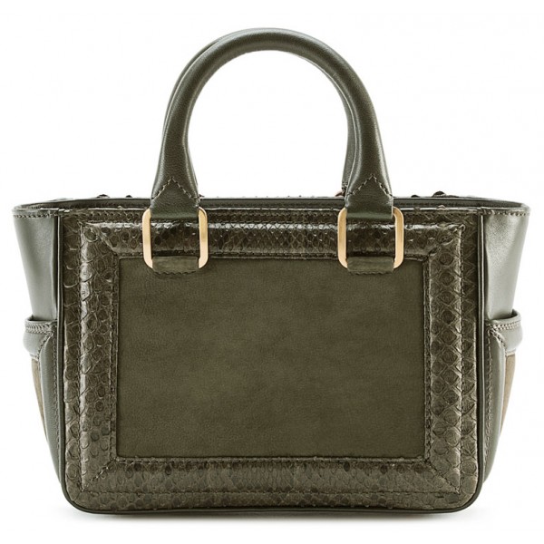 Aleksandra Badura - Ladylike Mini Bag - Calfskin & Python Top-Handle Tote Bag - Olive - Luxury High Quality Leather Bag
