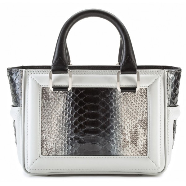 Aleksandra Badura - Ladylike Mini Bag - Calfskin & Python Top-Handle Tote Bag - Onyx & Ice - Luxury High Quality Leather Bag