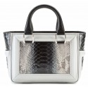 Aleksandra Badura - Ladylike Mini Bag - Calfskin & Python Top-Handle Tote Bag - Onyx & Ice - Luxury High Quality Leather Bag