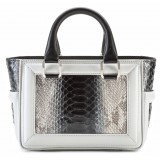 Aleksandra Badura - Ladylike Mini Bag - Calfskin & Python Top-Handle Tote Bag - Onyx & Ice - Luxury High Quality Leather Bag