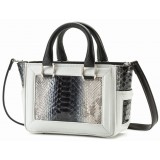 Aleksandra Badura - Ladylike Mini Bag - Calfskin & Python Top-Handle Tote Bag - Onyx & Ice - Luxury High Quality Leather Bag