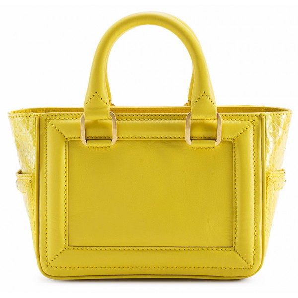 Aleksandra Badura - Ladylike Mini Bag - Calfskin & Python Top-Handle Tote Bag - Lemon - Luxury High Quality Leather Bag