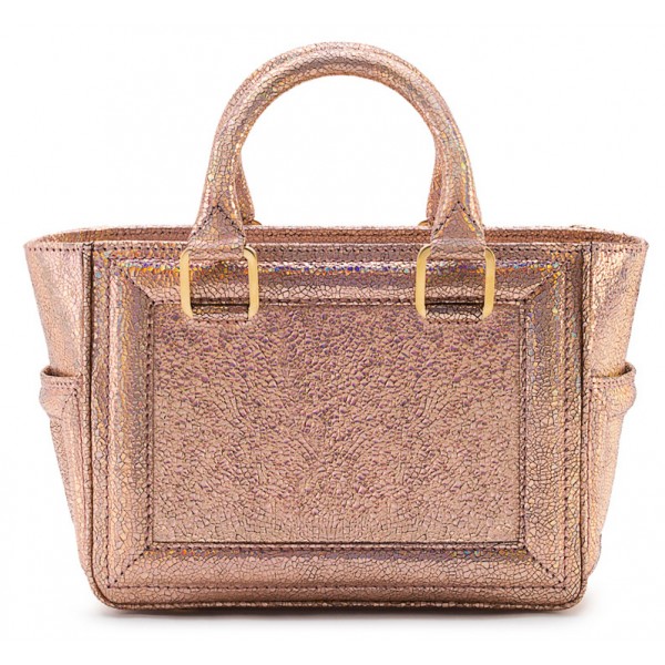 Aleksandra Badura - Ladylike Mini Bag - Calfskin Crackle Top-Handle Tote Bag - Blush - Luxury High Quality Leather Bag
