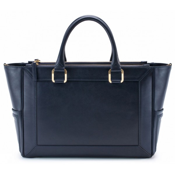 Aleksandra Badura - Ladylike Medium Bag - Calfskin Top-Handle Tote Bag - Midnight Blue - Luxury High Quality Leather Bag