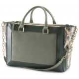 Aleksandra Badura - Ladylike Medium Bag - Calfskin & Python Top-Handle Tote Bag - Palm Green - Luxury High Quality Leather Bag