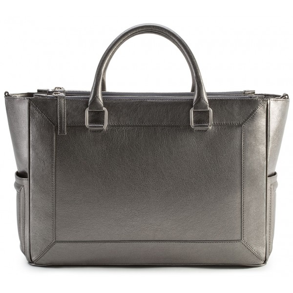 Aleksandra Badura - Ladylike Medium Bag - Calfskin Top-Handle Tote Bag - Graphite - Luxury High Quality Leather Bag