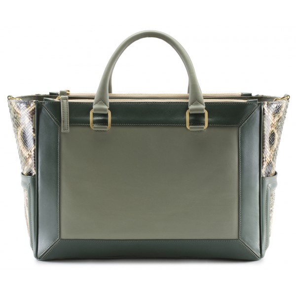 Aleksandra Badura - Ladylike Medium Bag - Calfskin & Python Top-Handle Tote Bag - Palm Green - Luxury High Quality Leather Bag