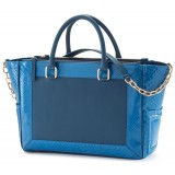 Aleksandra Badura - Ladylike Medium Bag - Calfskin & Python Top-Handle Tote Bag - Ocean Blue - Luxury High Quality Leather Bag