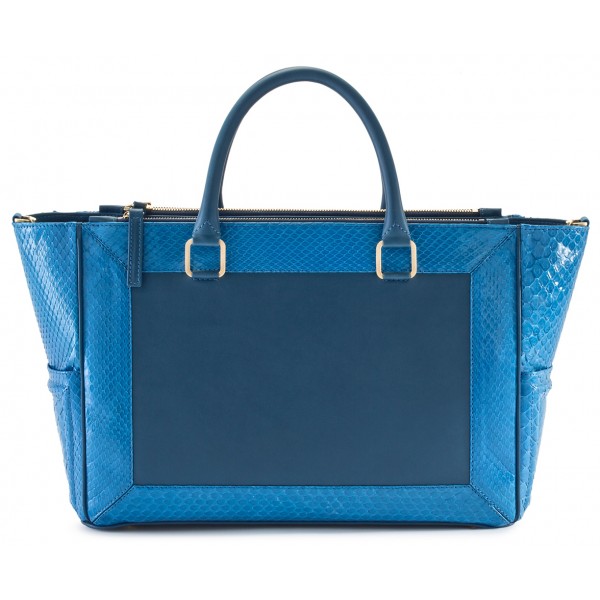 Aleksandra Badura - Ladylike Medium Bag - Borsa in Vitello e Pitone - Blu Oceano - Borsa in Pelle di Alta Qualità Luxury