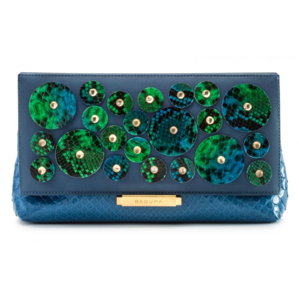 Aleksandra Badura - Luisa Clutch - Calfskin & Python Envelope Clutch - Ocean Blue - Luxury High Quality Leather Bag