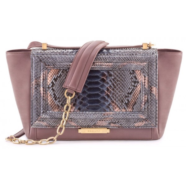 Aleksandra Badura - Luisa Bag - Calfskin & Python Shoulder Bag - Cocoa - Luxury High Quality Leather Bag