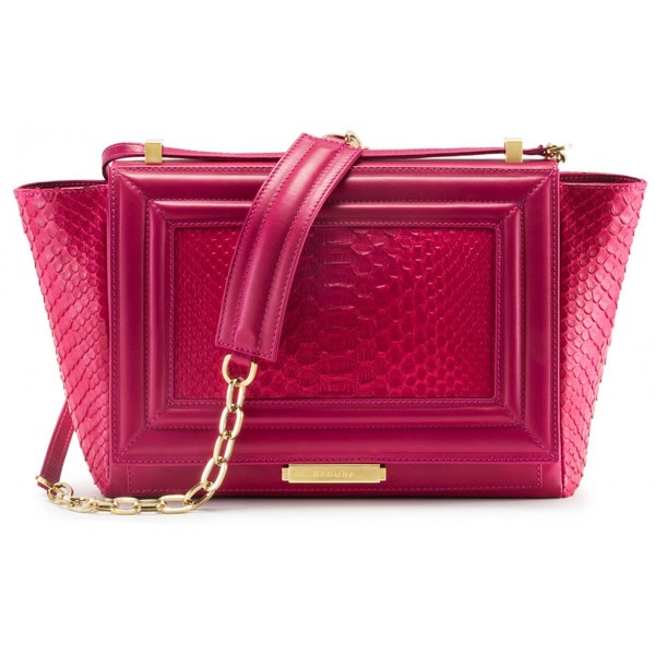 Aleksandra Badura - Luisa Bag - Calfskin & Python Shoulder Bag - Fuxia - Luxury High Quality Leather Bag
