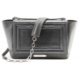 Aleksandra Badura - Luisa Bag - Calfskin & Lizard Shoulder Bag - Graphite - Luxury High Quality Leather Bag