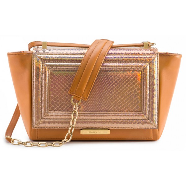 Aleksandra Badura - Luisa Bag - Calfskin & Python Shoulder Bag - Pumpkin - Luxury High Quality Leather Bag