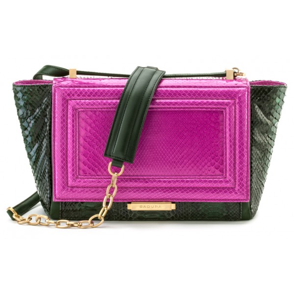 Aleksandra Badura - Luisa Bag - Calfskin & Python Shoulder Bag - Orchid & Pine Green - Luxury High Quality Leather Bag