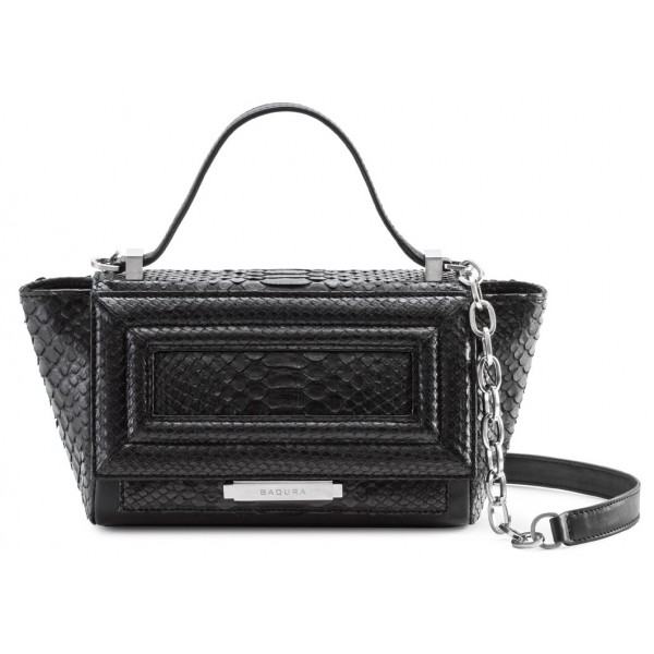 Aleksandra Badura - Luisa Mini Bag - Calfskin & Python Shoulder Bag - Onyx, Black & White - Luxury High Quality Leather Bag