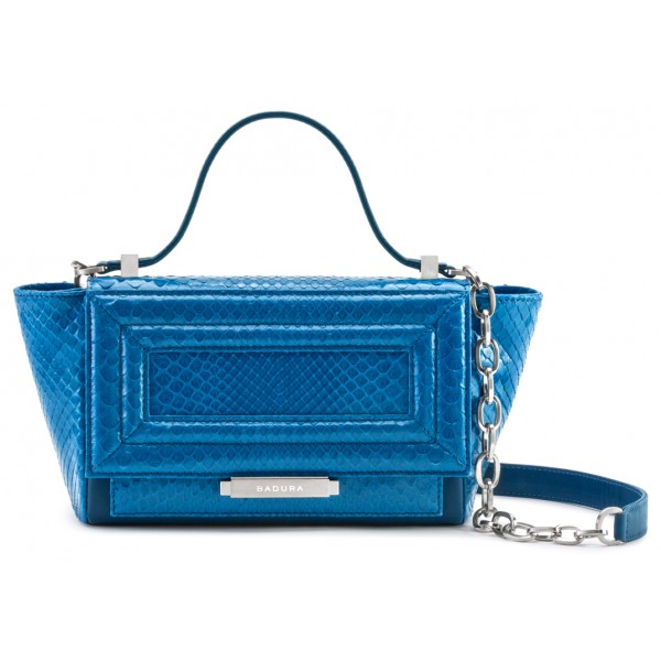 Aleksandra Badura - Luisa Mini Bag - Calfskin & Python Shoulder Bag - Ocean Blue - Luxury High Quality Leather Bag