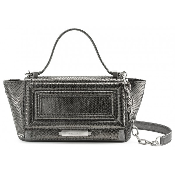 Aleksandra Badura - Luisa Mini Bag - Goatskin & Python Shoulder Bag - Graphite - Luxury High Quality Leather Bag