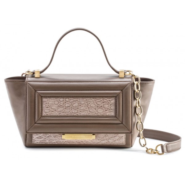 Aleksandra Badura - Luisa Mini Bag - Calfskin & Alligator Shoulder Bag - Plum & Mustard - Luxury High Quality Leather Bag