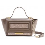 Aleksandra Badura - Luisa Mini Bag - Calfskin & Alligator Shoulder Bag - Plum & Mustard - Luxury High Quality Leather Bag