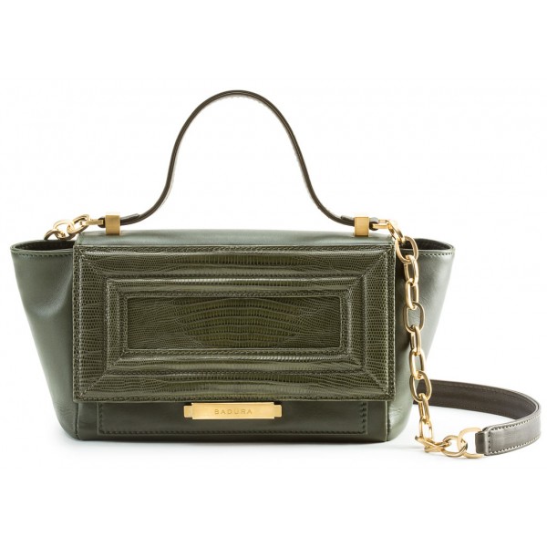 Aleksandra Badura - Luisa Mini Bag - Calfskin & Tejus Shoulder Bag - Olive - Luxury High Quality Leather Bag