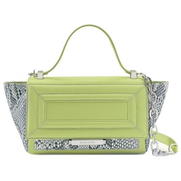 Aleksandra Badura - Luisa Mini Bag - Calfskin & Python Shoulder Bag - Stone & Lime - Luxury High Quality Leather Bag