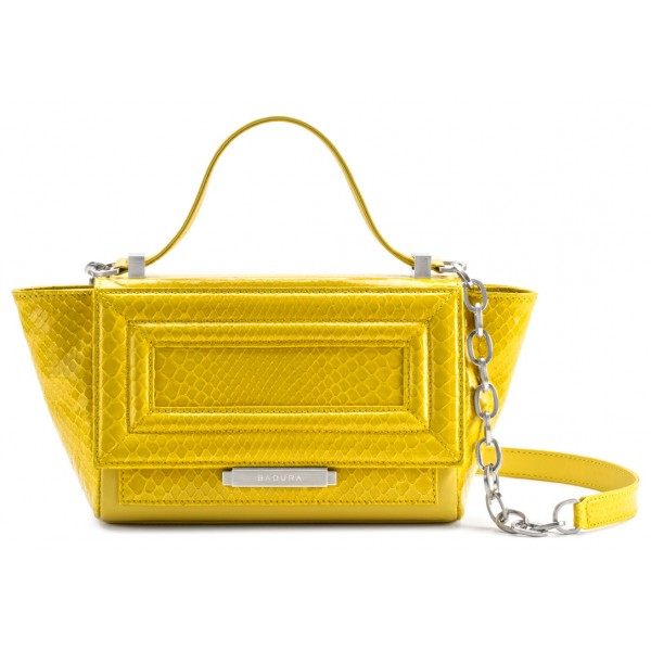 Aleksandra Badura - Luisa Mini Bag - Calfskin & Python Shoulder Bag - Lemon - Luxury High Quality Leather Bag