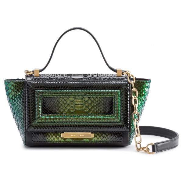 Aleksandra Badura - Luisa Mini Bag - Calfskin & Python Shoulder Bag - Green & Black - Luxury High Quality Leather Bag