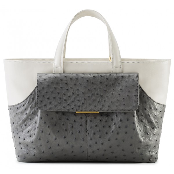 Aleksandra Badura - Cherie Bag - Ostrich & Calfskin Tote Bag - Midnight Blue - Luxury High Quality Leather Bag