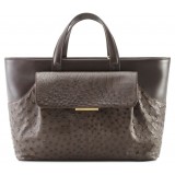 Aleksandra Badura - Cherie Bag - Ostrich & Calfskin Tote Bag - Chocolate - Luxury High Quality Leather Bag